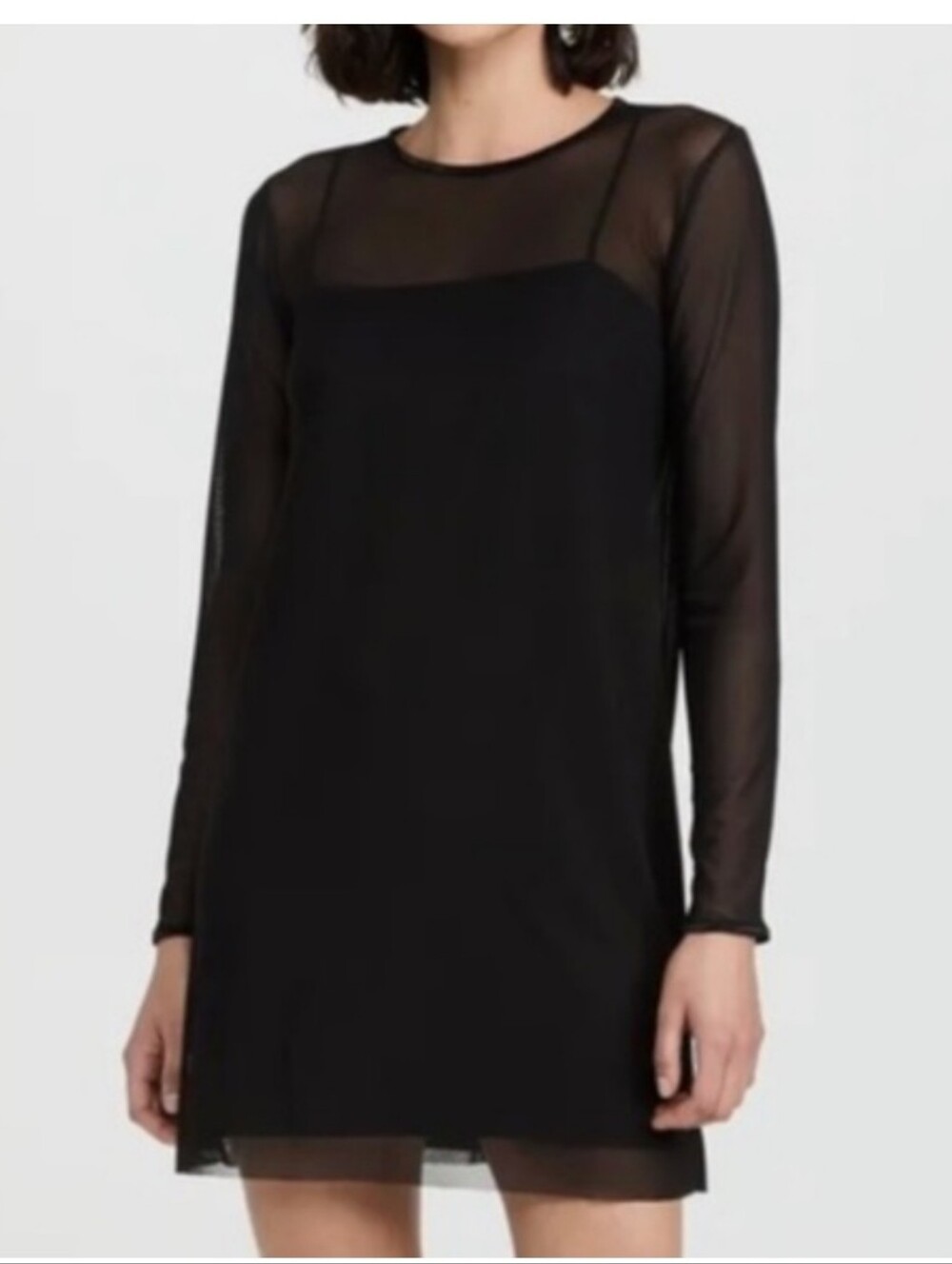 Amanda Uprichard Black Long-Sleeve Mesh Overlay Mini Dress